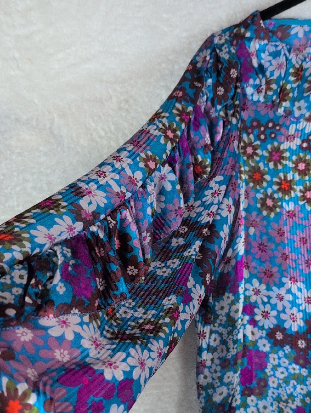 362-Nwot Kate Spade Women’s Blue Floral Long-Sleeve Peasant Blouse - Picture 3 of 7
